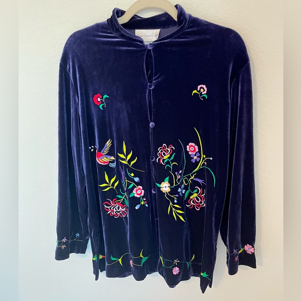 Susan Graver Purple Velvet Button Down Size XS